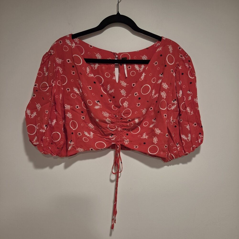 FREE PEOPLE Sz 12 Danni Jane Red Print Two Piece Crop Top & Midi Skirt Set Gypsy - Picture 13 of 13